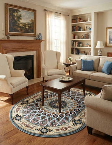 Blue Nain Design Oval Rug