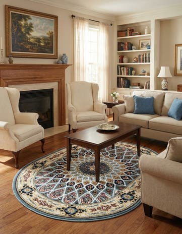 Blue Nain Design Oval Rug