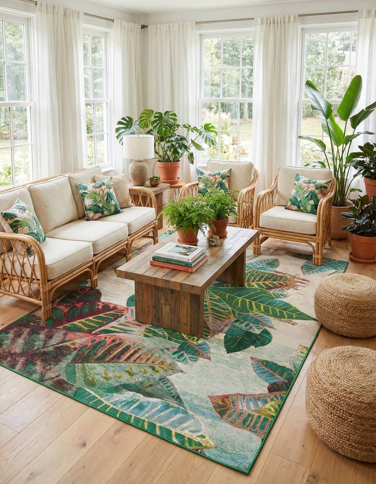 Detail image of  7' x 10'  Washable Botanical Indoor / Outdoor Rug
