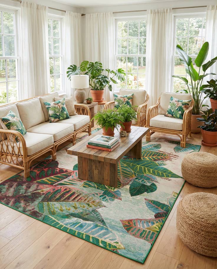 Detail image of 7' x 10' Easy-Clean Botanical Indoor / Outdoor Rug