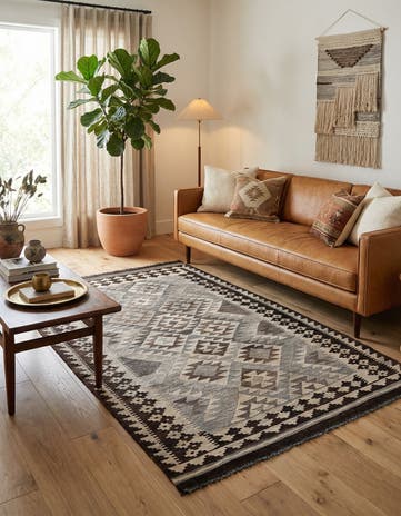 3' 10 x 6' 3 Hand Woven Kilim Maymana Wool Rug
