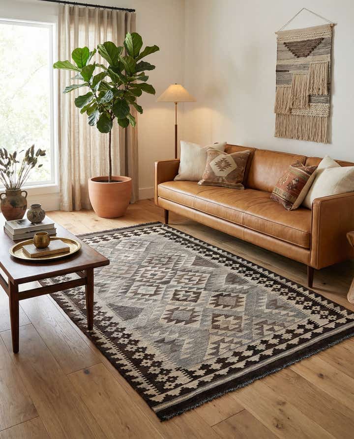 3' 10 x 6' 3 Hand Woven Kilim Maymana Wool Rug