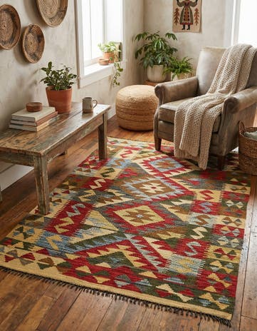 3' 2 x 5' Hand Woven Kilim Maymana Wool Rug