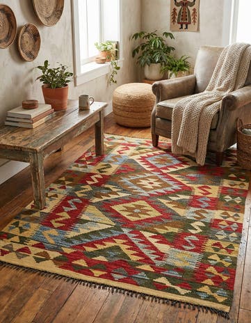 3' 2 x 5' Hand Woven Kilim Maymana Wool Rug