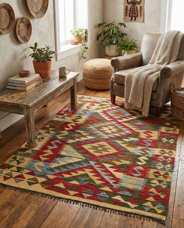 3' 2 x 5' Hand Woven Kilim Maymana Wool Rug