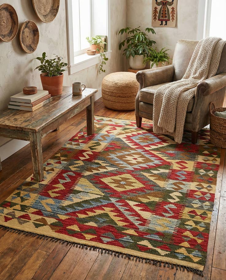 Detail image of 3' 2 x 5' Hand Woven Kilim Maymana Wool Rug
