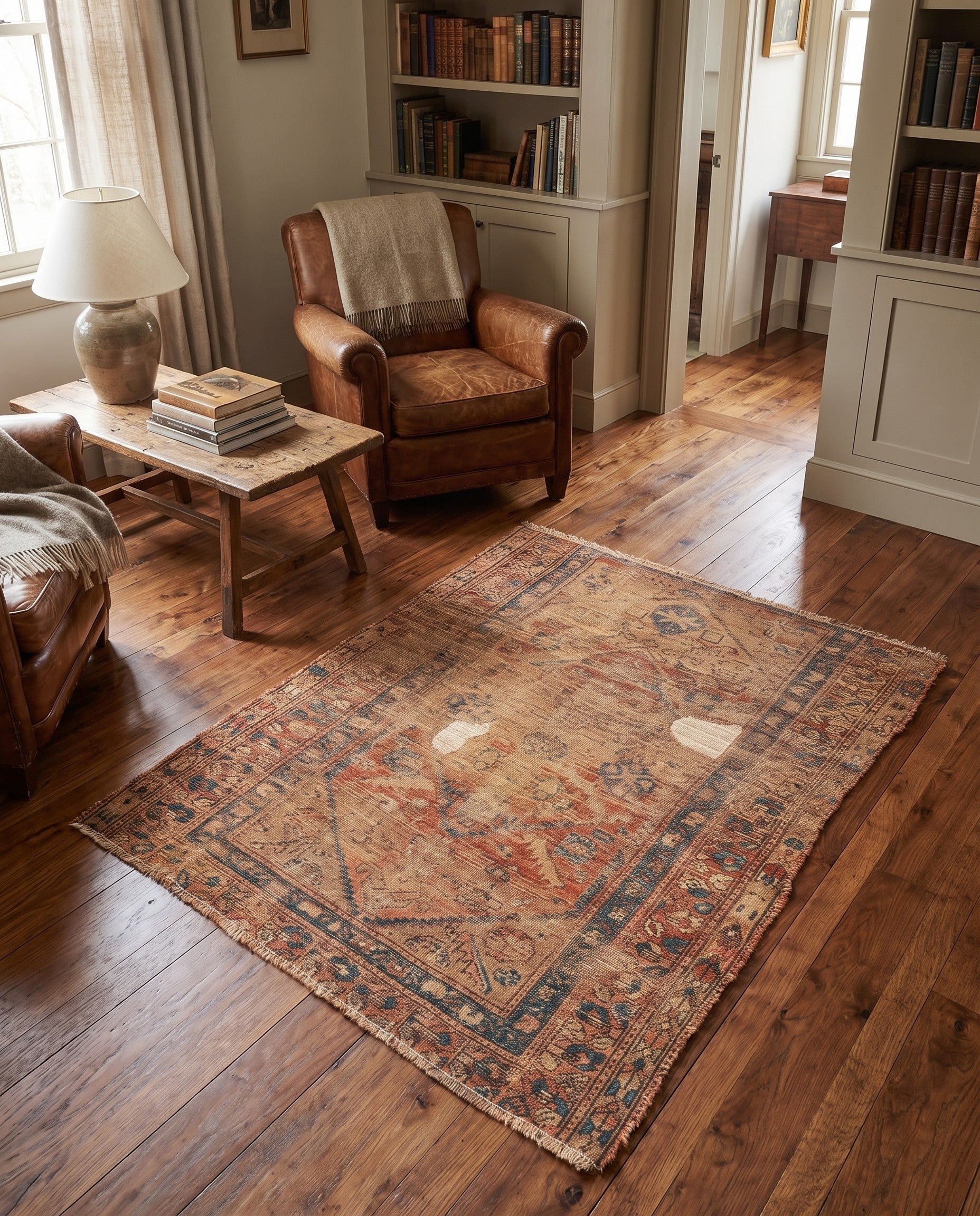 4' x 4' 10 Hand Knotted Ultra Vintage Persian Wool Square Rug
