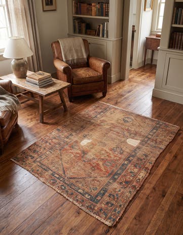 4' x 4' 10 Hand Knotted Ultra Vintage Persian Wool Square Rug