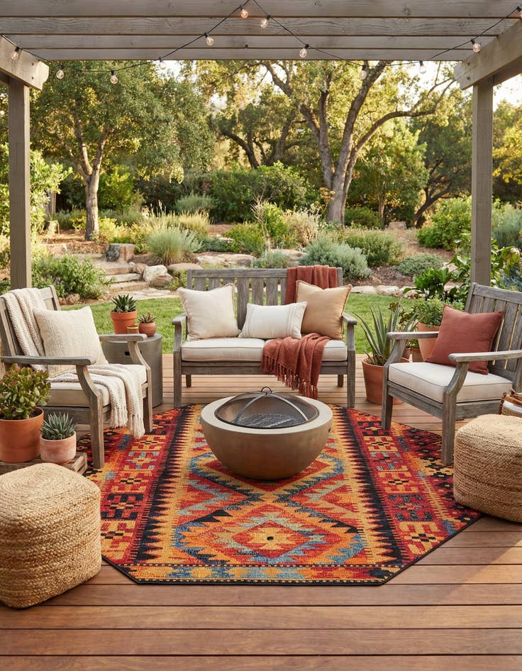 Detail image of 7' x 7' Easy-Clean Tribal Indoor / Outdoor Octagon Rug