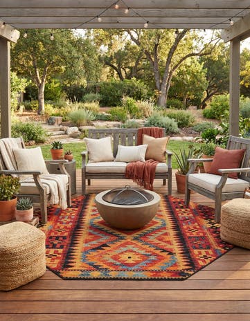 7' x 7' Easy-Clean Tribal Indoor / Outdoor Octagon Rug