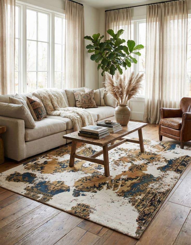 Detail image of 5' 5 x 6' 2  Hand Knotted Ultra Vintage Persian Wool Square Rug