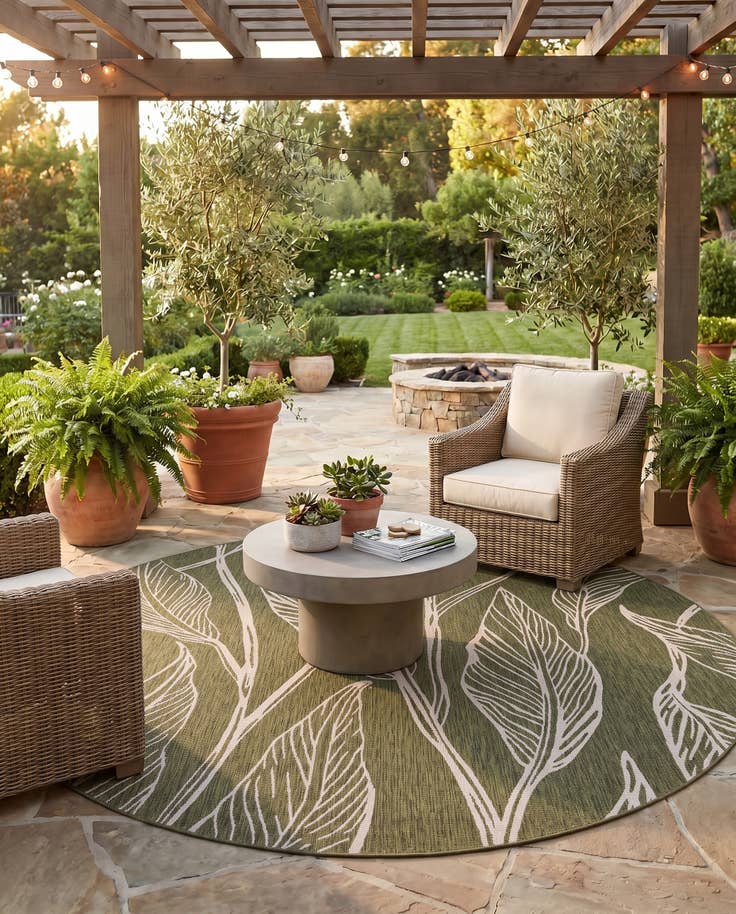 Detail image of 10' x 10' Easy-Clean Botanical Indoor / Outdoor Round Rug