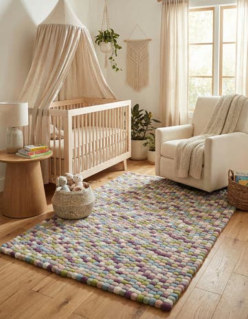 4' 1 x 6' 1 Hand Woven Felt Ball Wool Rug