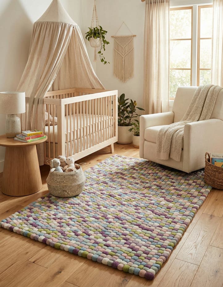 4' 1 x 6' 1 Hand Woven Felt Ball Wool Rug