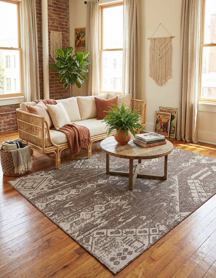 Detail image of  6' x 9'  Washable Bohemian Indoor / Outdoor Rug