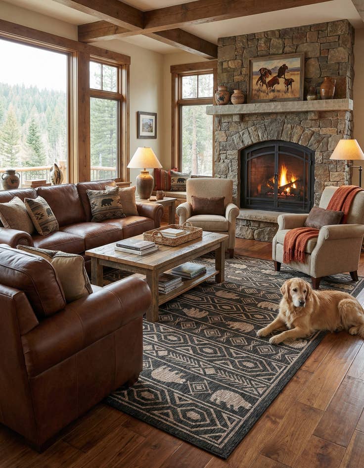 Detail image of 9' x 12' Easy-Clean Southwestern Indoor / Outdoor Rug