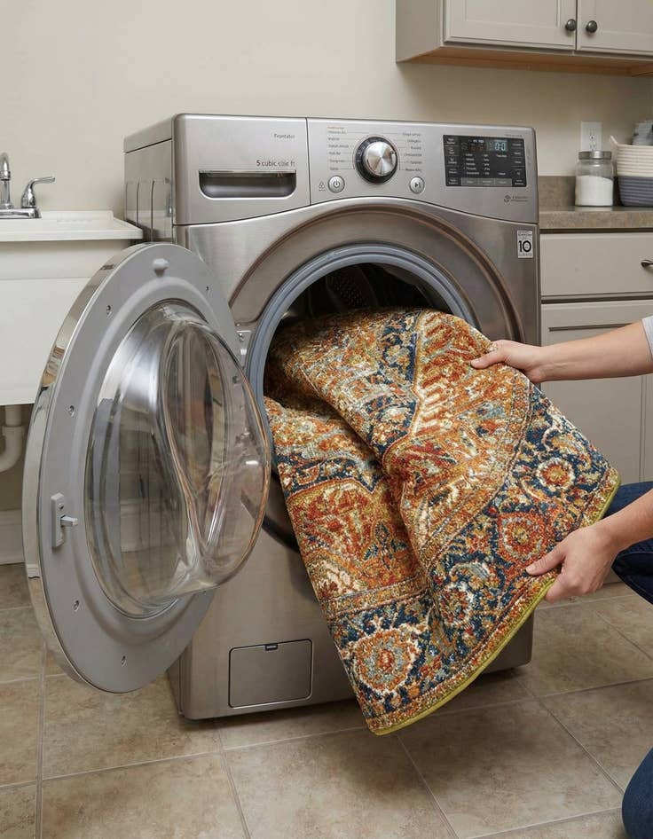 Detail image of 7' 10 x 7' 10  Washable Traditional Indoor / Outdoor Round Rug