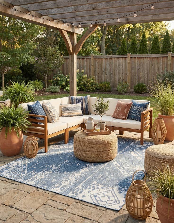 Detail image of 9' x 12'  Washable Bohemian Indoor / Outdoor Rug