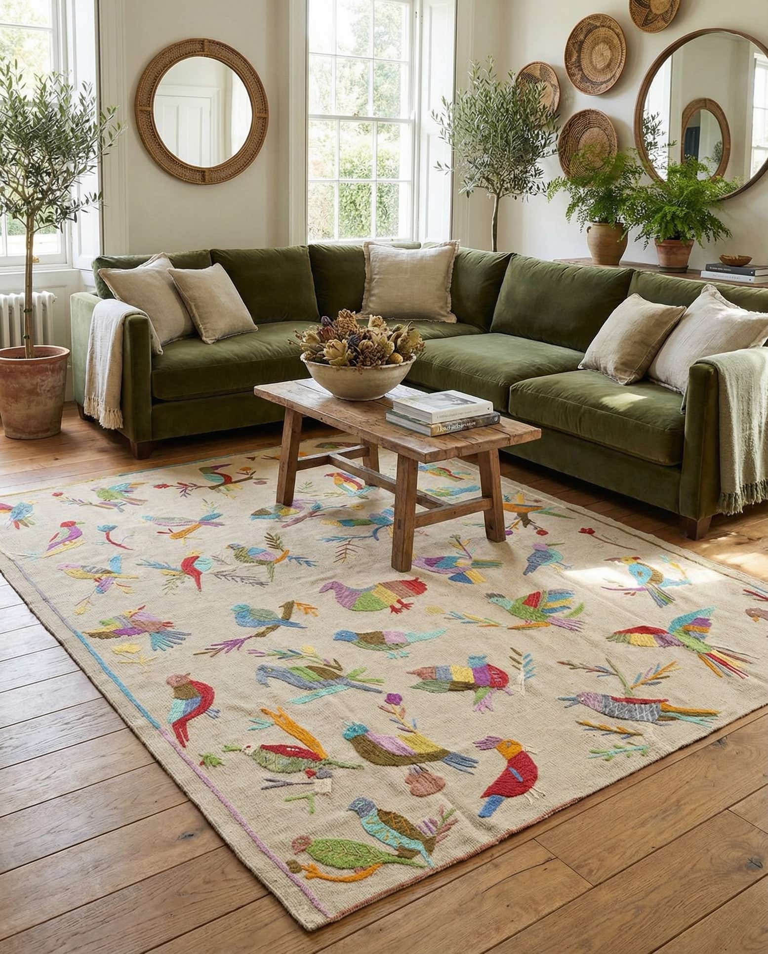 5' 6 x 6' 6 Hand Woven Kilim Suzani Wool Square Rug