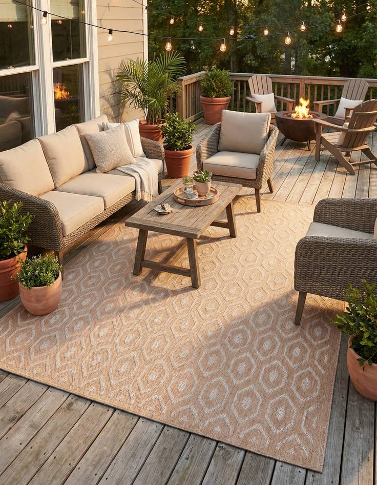 Detail image of 9' x 12' Easy-Clean Trellis Textured Indoor / Outdoor Rug