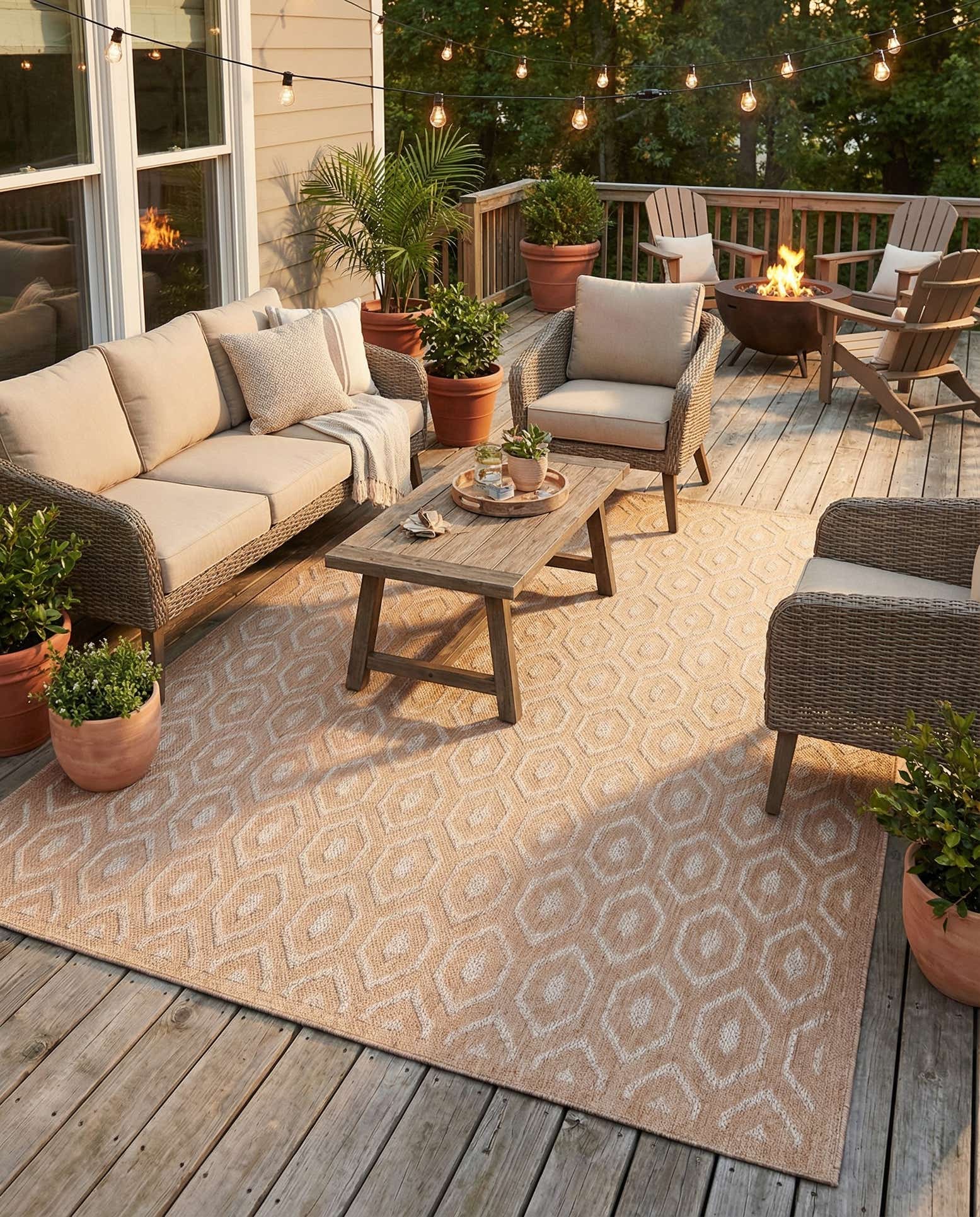 9' x 12' Easy-Clean Trellis Textured Indoor / Outdoor Rug