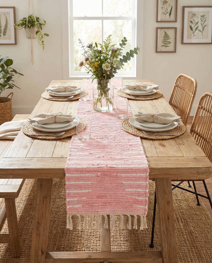 Detail image of 1' 2 x 8' Hand Woven Chindi Cotton Table Runner Rug