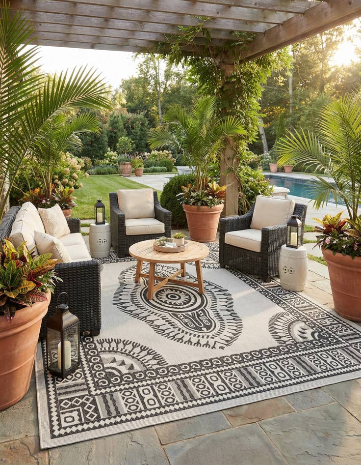 Detail image of 13' x 13'  Washable Traditional Indoor / Outdoor Square Rug
