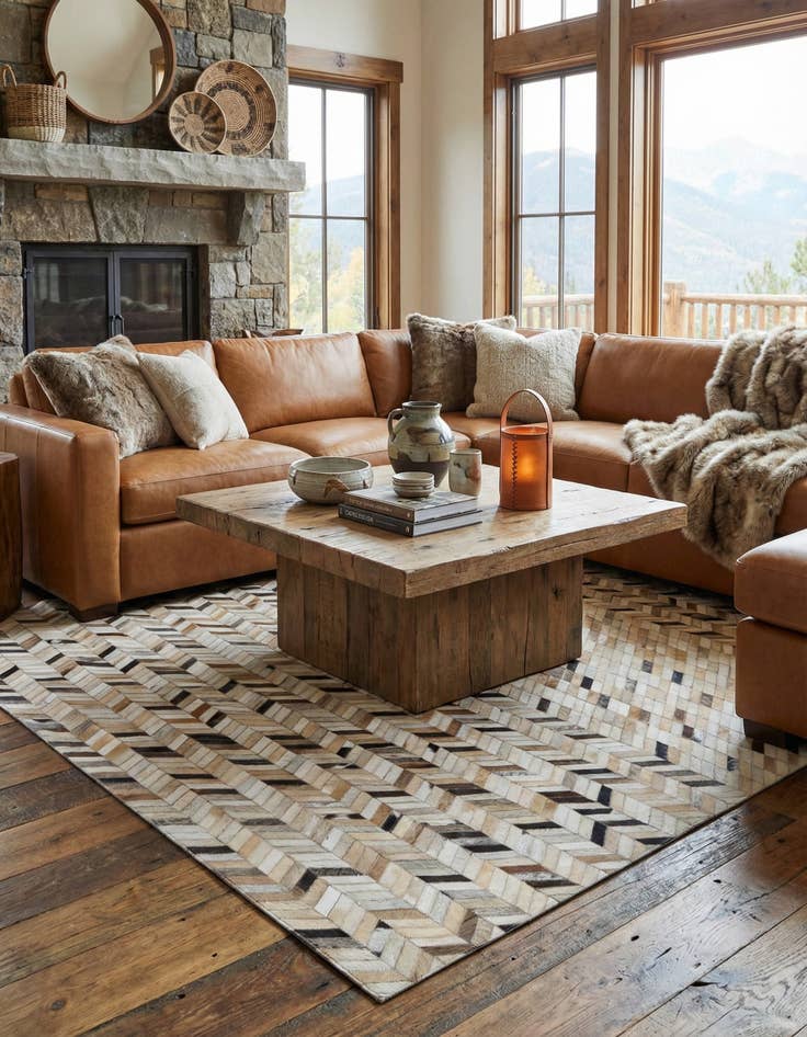 Detail image of 4' 9 x 7' 10 Cowhide Leather Rug