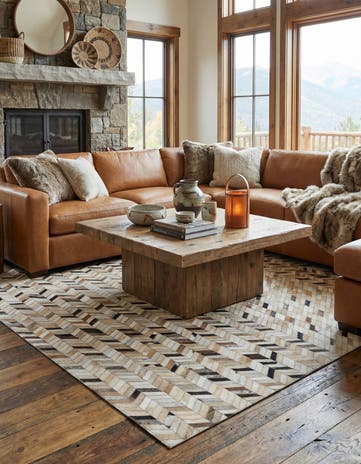 4' 9 x 7' 10 Cowhide Leather Rug