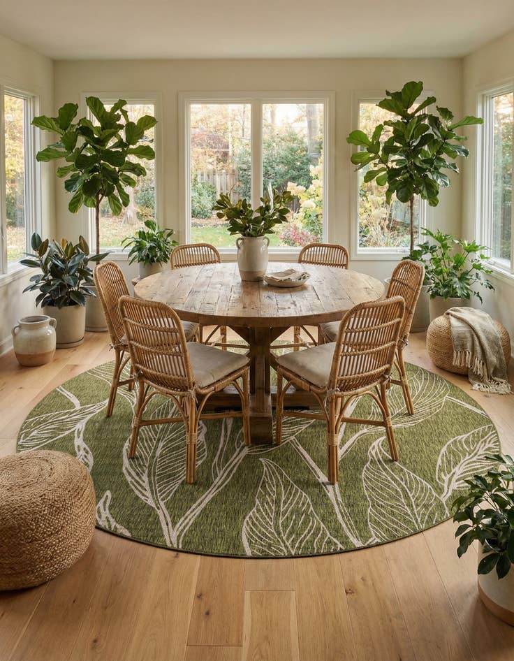 Detail image of 13' x 13' Easy-Clean Botanical Indoor / Outdoor Round Rug