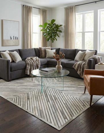 Gray Ivory Cowhide Leather Rug