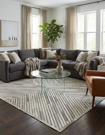 Gray Ivory Cowhide Leather Rug