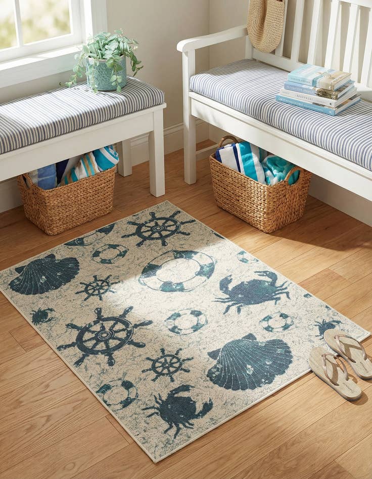 Detail image of  1' 3 x 1' 3  Washable Coastal Indoor / Outdoor Sample Rug