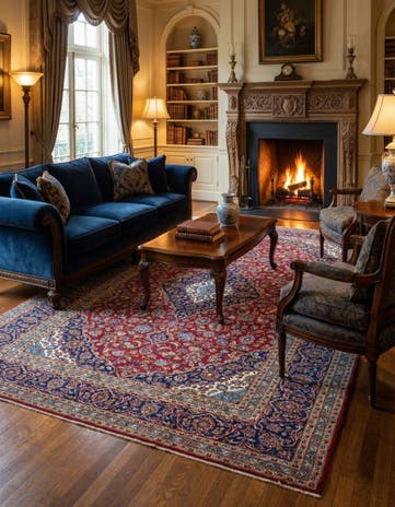 9' 6 x 13' Hand Knotted Kashan Persian Wool Rug