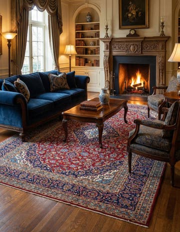 9' 6 x 13' Hand Knotted Kashan Persian Wool Rug