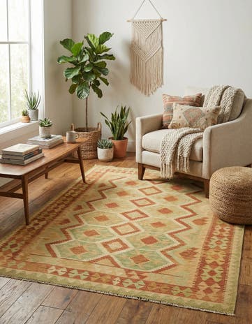 4' 9 x 6' 8 Hand Woven Kilim Waziri Wool Rug
