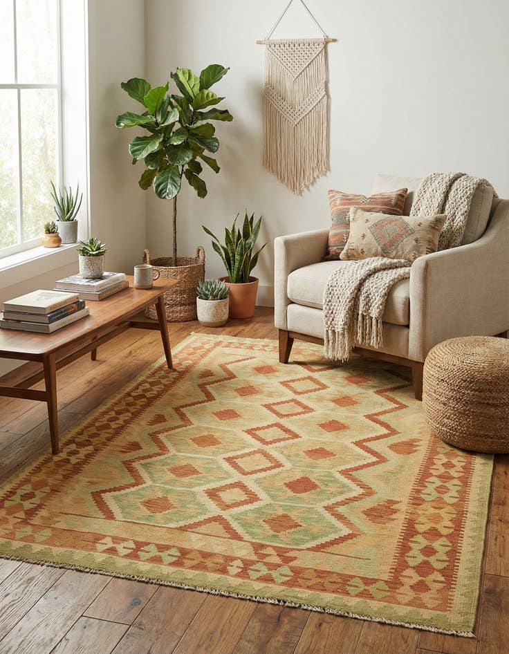 Detail image of 4' 9 x 6' 8  Hand Woven Kilim Waziri Wool Rug