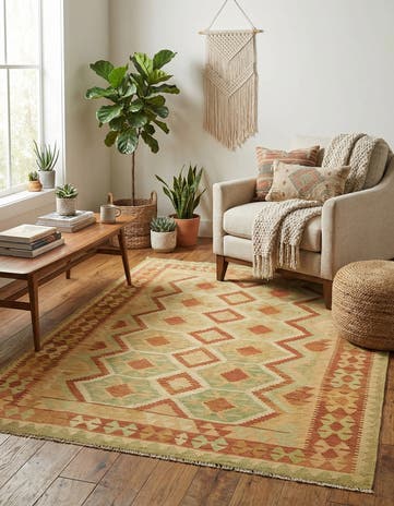 4' 9 x 6' 8 Hand Woven Kilim Waziri Wool Rug