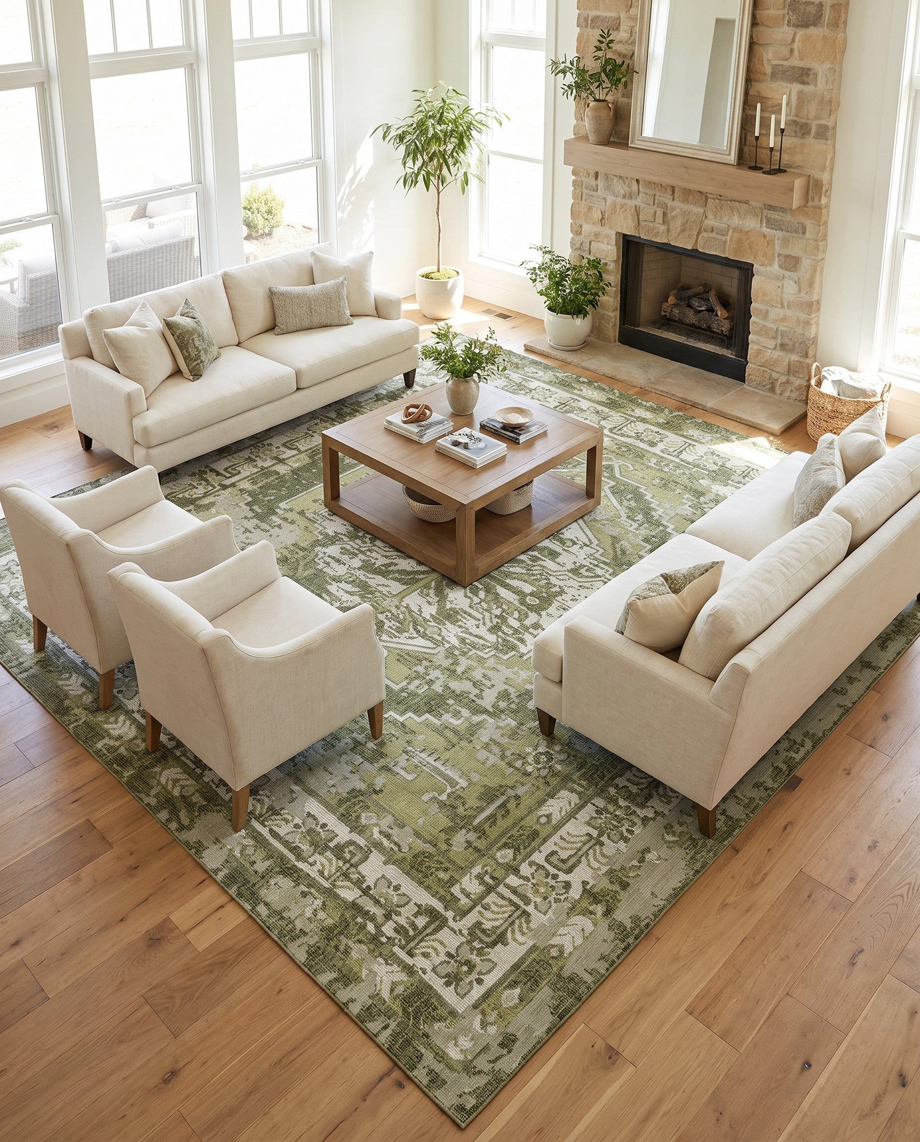 13' x 13' Easy-Clean Traditional Indoor / Outdoor Square Rug
