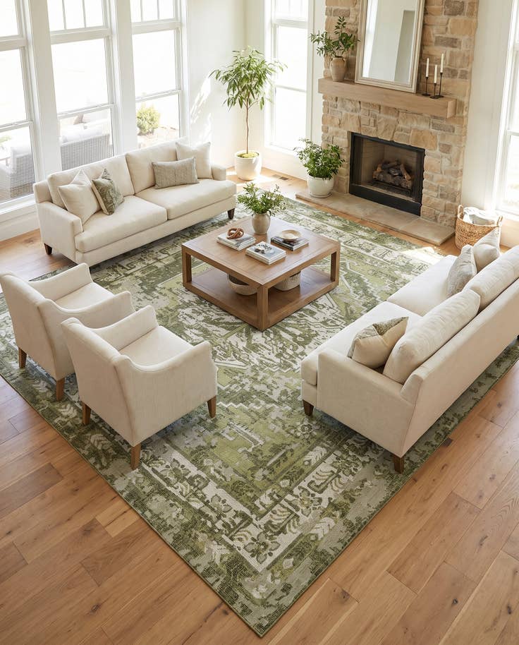 Detail image of 13' x 13' Easy-Clean Traditional Indoor / Outdoor Square Rug