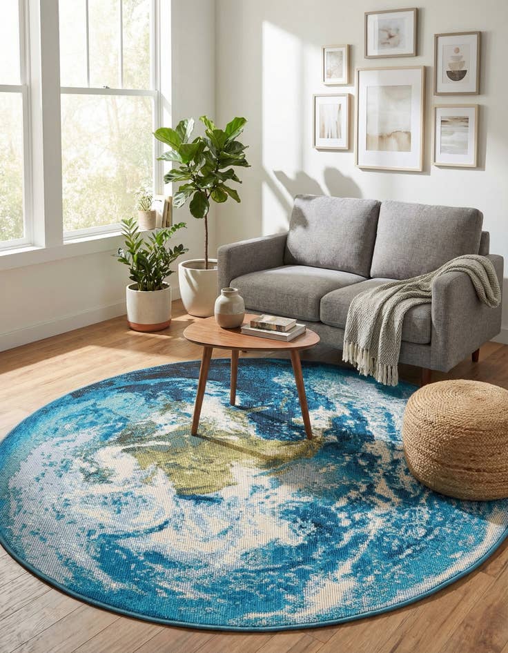 Detail image of 3' 3 x 3' 3  Washable Modern Indoor / Outdoor Round Rug