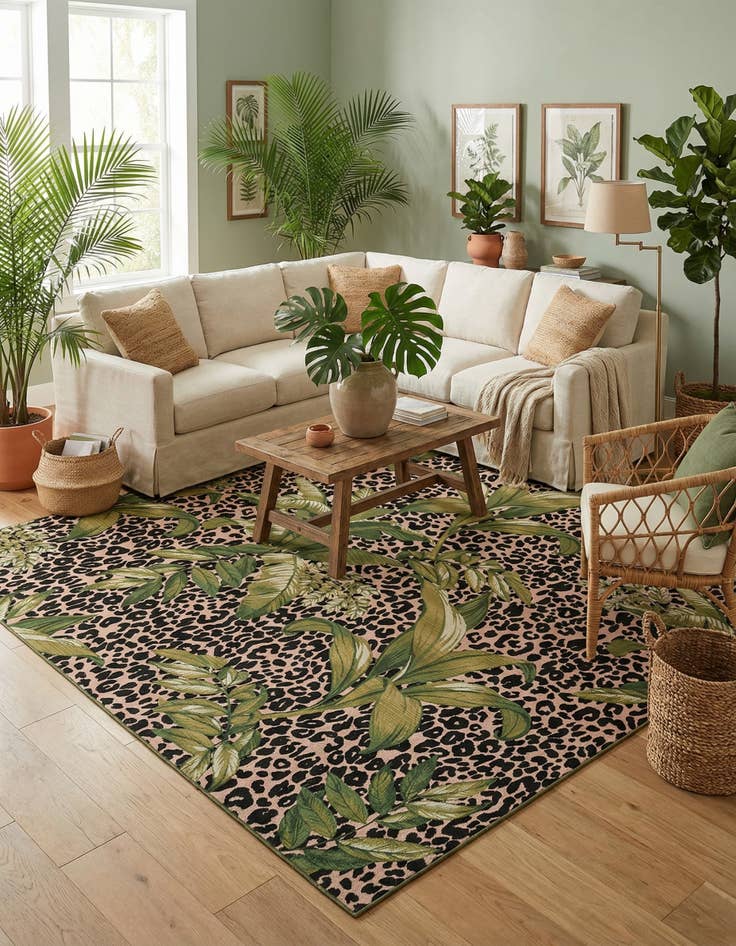 Detail image of  10' x 10'  Washable Botanical Indoor / Outdoor Square Rug