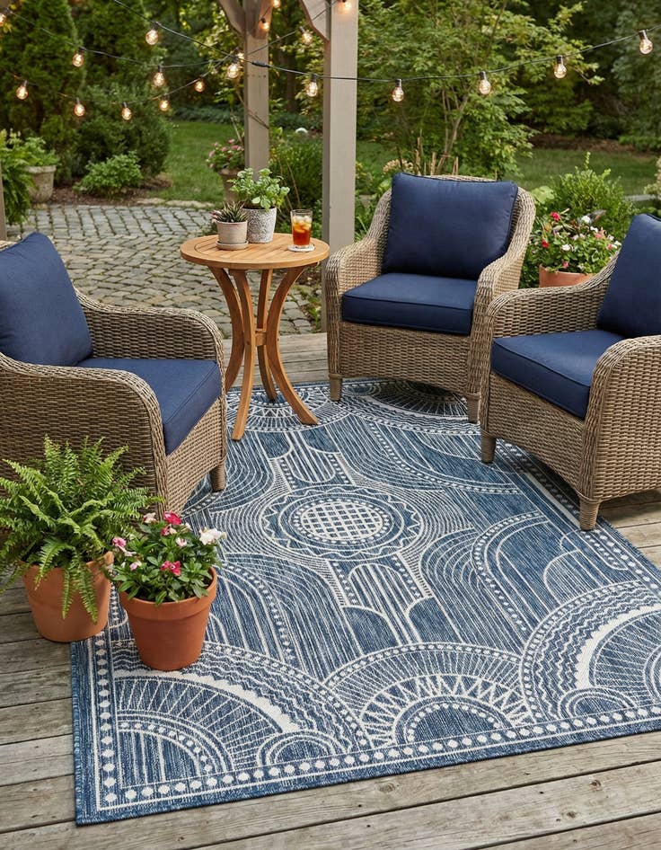 Detail image of  5' 3 x 7'  Washable Traditional Indoor / Outdoor Rug