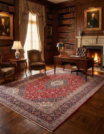 8' x 11' 7 Hand Knotted Kashan Persian Wool Rug