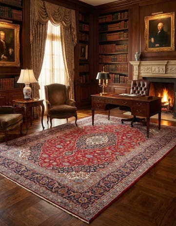 8' x 11' 7 Hand Knotted Kashan Persian Wool Rug