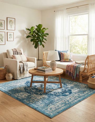 Navy Blue Dahlia Square Rug