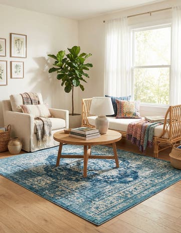 Navy Blue Dahlia Square Rug