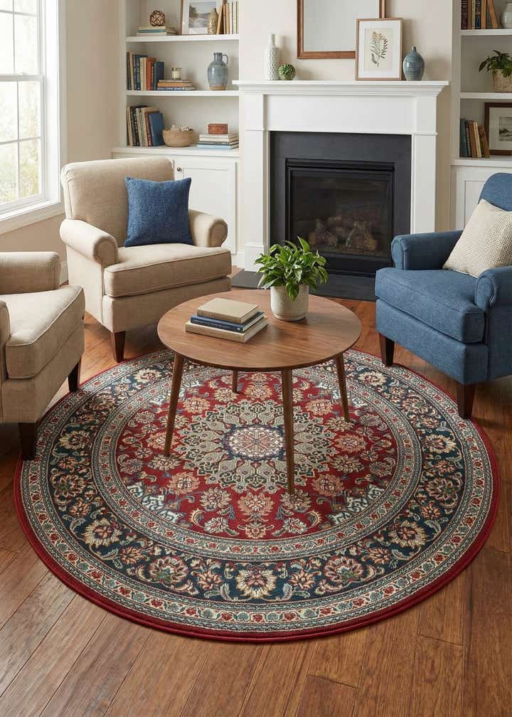 6' 1 x 6' 1 Easy-Clean Traditional Indoor / Outdoor Round Rug