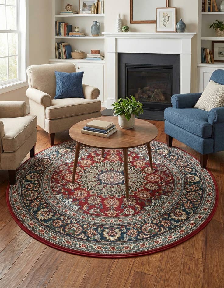 Detail image of 6' 1 x 6' 1  Washable Traditional Indoor / Outdoor Round Rug