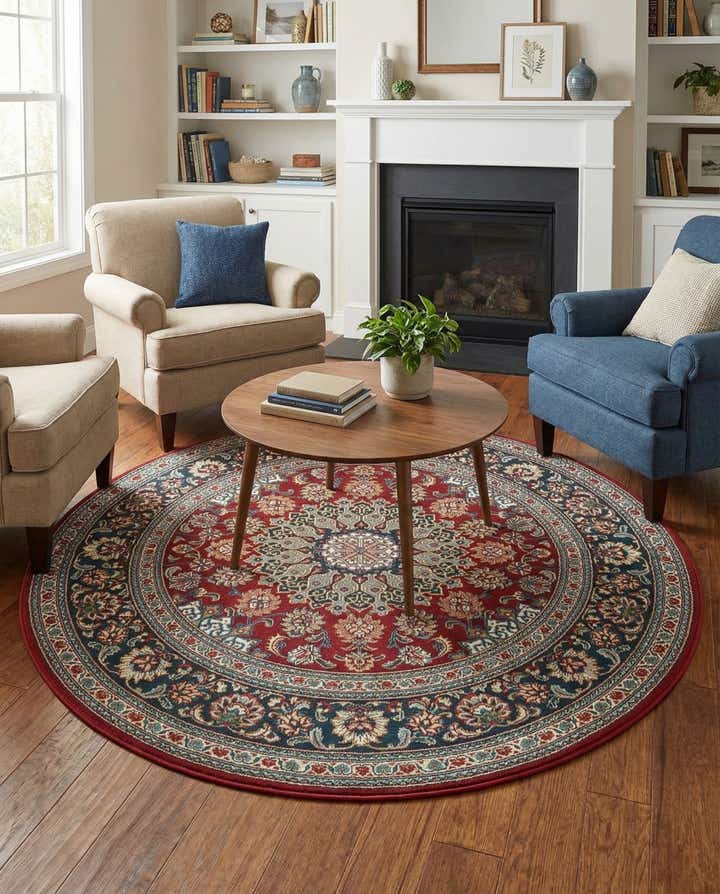 6' 1 x 6' 1 Easy-Clean Traditional Indoor / Outdoor Round Rug